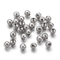 Tarnish Resistant 304 Stainless Steel Spacer Beads, Round, Stainless Steel Color, 4mm, Hole: 1~1.5mm(STAS-I020-07)