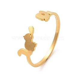 304 Stainless Steel Open Cuff Rings, Squirrel, Inner Diameter: 19mm(RJEW-Q808-02D-G)