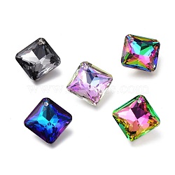 Glass Rhinestone Pendants, Back Plated, Faceted, Square/Rhombus, Mixed Color, 20x20x7.5mm, Hole: 1.6mm(RGLA-A024-D01-M1)