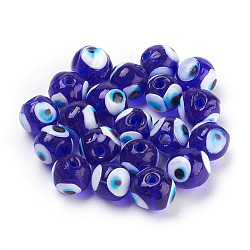 Handmade Lampwork Beads, Evil Eye, Round, Blue, about 12mm in diameter, hole: 2mm(X-DT248J-3)