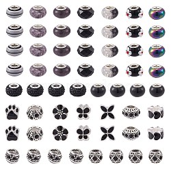 Resin/Glass/Alloy/Acrylic Enamel European Beads, Large Hole Beads, Mixed Shapes, Mixed Color, Black, 54pcs/box(MPDL-SZ0001-01)