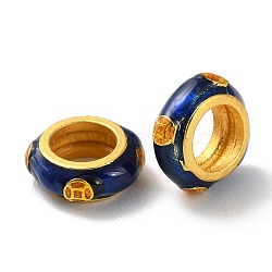 Rack Plating Alloy Enamel European Beads, Cadmium Free & Lead Free, Large Hole Beads, Rondelle, Matte Gold Color, Dark Blue, 10x4mm, Hole: 5.5mm(PALLOY-F303-12MG-04)