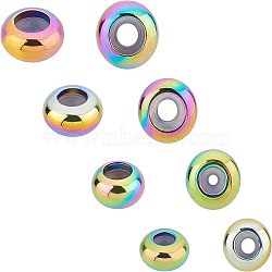 PVD Vacuum Plating 304 Stainless Steel Beads, with Plastic, Slider Beads, Rondelle, Rainbow Color, 6~9x3~4.5mm, Hole: 2.5mm, 24pcs/box(STAS-UN0014-44M)