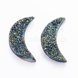 Moon Electroplate Natural Druzy Crystal Cabochons, Prussian Blue, 25~28x14~16x6~7mm(G-L447-15B)