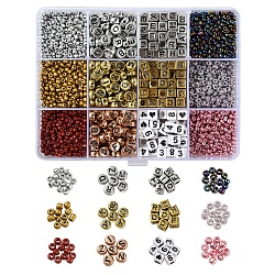 Metallic Colour Letter Beads Kit for DIY Jewelry Making Findings Kit, Including Cube & Flat Round Acrylic Beads, Glass Seed Beads, Mixed Color, about 1815pcs/box(DIY-YW0004-85)