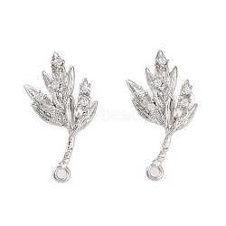 Brass Micro Pave Cubic Zirconia Stud Earring Findings, Leaf, Real Platinum Plated, 21x12mm, Hole: 1.4mm, Pin: 0.8mm(KK-E107-11P)