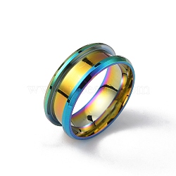 201 Stainless Steel Grooved Finger Ring Settings, Ring Core Blank, for Inlay Ring Jewelry Making, Rainbow Color, US Size 7(17.3mm), 8mm, Ring Groove: 4.4mm(STAS-TAC0002-80A-M)