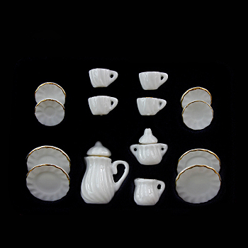 Mini Porcelain Tea Set, including 2Pcs Teapots, 5Pcs Teacups, 8Pcs Dishes, for Dollhouse Accessories, Pretending Prop Decorations, None Pattern, 121x86x25mm, 15pcs/set