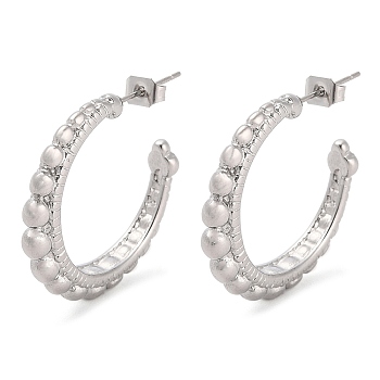 304 Stainless Steel Ring Stud Earrings, Half Hoop Earrings, Stainless Steel Color, 28x4.5mm.