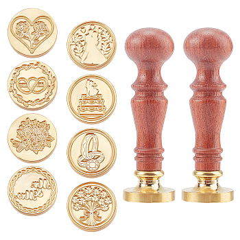CRASPIRE DIY Stamp Making Kits, Including Pear Wood Handle and Brass Wax Seal Stamp Heads, Coconut Brown, 7.4x2.2cm, Inner Diameter: 7.5mm, 10pcs/set