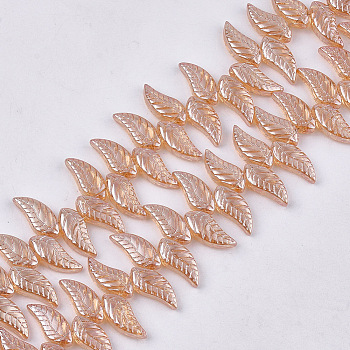 Electroplate Glass Beads Strands, Leaf, Dark Salmon, 18x8x5mm, Hole: 0.8mm, about 100pcs/strand, 24.4 inch