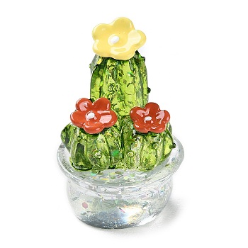 Transparent Resin Simulation Potted Cactus, for Car or Desktop Ornaments, Red, 23x35.5mm