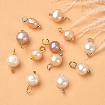 12Pcs 2 Colors Natural Cultured Freshwater Pearl Charms, with Platinum Brass Ball Head Pins, Oval, Platinum & Golden, 10~12x5.5~8x4~6mm, Hole: 2.3~2.7mm, 6pcs/color