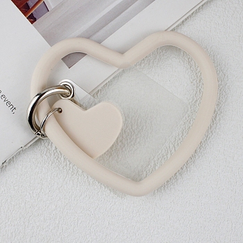 Silicone Heart Loop Phone Lanyard, Wrist Lanyard Strap with Plastic & Alloy Keychain Holder, Antique White, 7.5x8.8x0.7cm