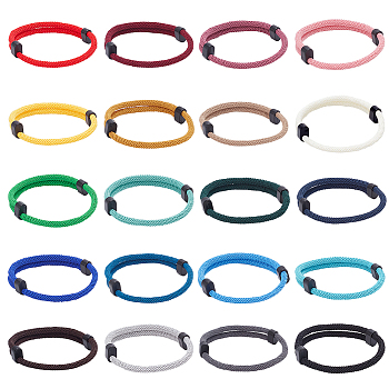 20Pcs 20 Colors Braided Rope Polyester Cord Bracelets Set, Athletic Cool Adjustable Bracelets for Men Women, Mixed Color, Inner Diameter: 1-3/4~3-3/8 inch(4.5~8.5cm), 1Pc/color