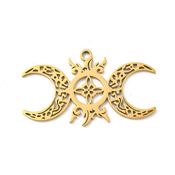 304 Stainless Steel Pendants, Triple Moon with Knot Charm, Laser Cut, Real 18K Gold Plated, 27x44.5x1.5mm, Hole: 2.5mm