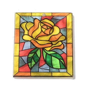 Acrylic Pendants, Flower, Yellow, 37.5x31.5x2.3mm, Hole: 1.5mm