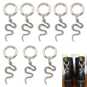 Tibetan Style Alloy Snake Pendants, with Spring Gate Rings, for Shoe Charm Decoration Accessories, Antique Silver & Platinum, 82mm, 8pcs/set