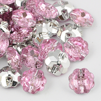 Taiwan Acrylic Rhinestone Buttons, Faceted, 1-Hole, Flower, Pearl Pink, 13x6mm, Hole: 1mm