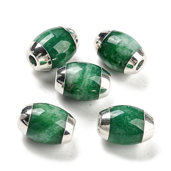 Imitation Jade Glass Beads, with Platinum Tone Brass Ends, Oval, Dark Green, 14x10mm, Hole: 2.8mm