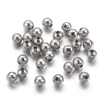 304 Stainless Steel Spacer Beads, Round, Stainless Steel Color, 4mm, Hole: 1~1.5mm