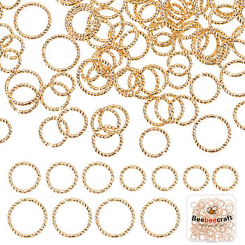 150Pcs 3 Style Brass Open Jump Rings, Nickel Free, Textured, Real 18K Gold Plated, 8~12x1.2mm, Inner Diameter: 6~10mm, 50pcs/style