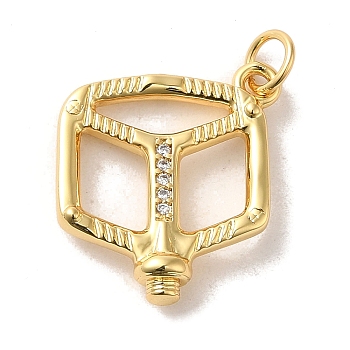 Brass Cubic Zirconia Pendants, with Jump Ring, Cube, Real 14K Gold Plated, 18x17x4mm, Hole: 3.5mm
