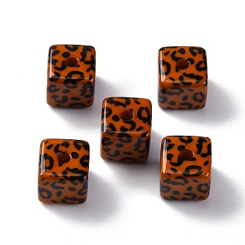 Opaque Acrylic Beads,  Square, with Leopard Print Pattern, Saddle Brown, 15x15x15mm, Hole: 3.5mm