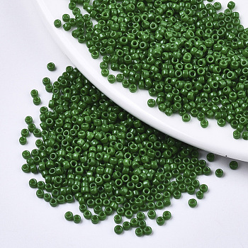 Baking Paint Glass Seed Beads, Fit for Machine Eembroidery, Round, Green, 2.5x1.5mm, Hole: 1mm, about 2222pcs/50g