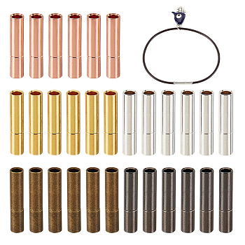 30 Sets 5 Colors Brass Bayonet Clasps, Column, Leather Cord Clasps Findings, Mixed Color, 14x3mm, Hole: 1.7mm, 6 sets/color