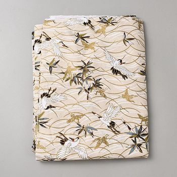 Cotton Fabric, Clothing Accessories, Rectangle with Crane Pattern, Wheat, 1000x1400x0.2mm
