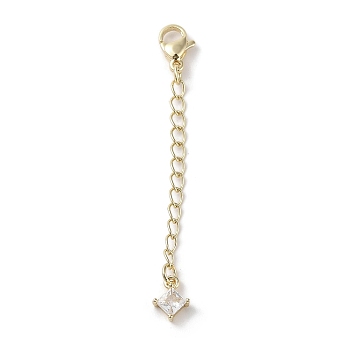 Brass Micro Pave Clear Cubic Zirconia Chain Extender, Real 18K Gold Plated, 60mm, Rhombus: 8.5x6.5x3mm