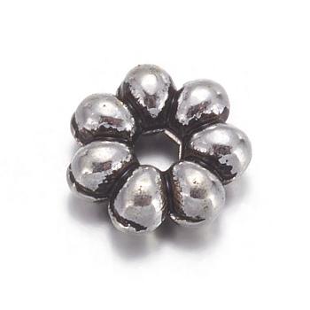 Tibetan Silver Spacer Beads, Lead Free & Cadmium Free, Flower, Antique Silver, about 6mm in diameter, 2mm thick, Hole: 1.5mm