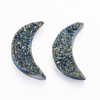 Moon Electroplate Natural Druzy Crystal Cabochons, Prussian Blue, 25~28x14~16x6~7mm