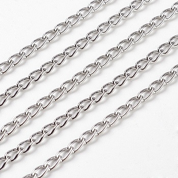 Iron Twisted Chains Curb Chains, Unwelded, Platinum Color, with Spool, Link: 3x5mm, 0.8mm thick, about 328.08 Feet(100m)/roll