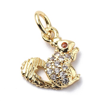 Brass Micro Pave Cubic Zirconia Charms, with Jump Ring, Squirrel Charms, Real 18K Gold Plated, 11x10x2.3mm, Hole: 3.2mm