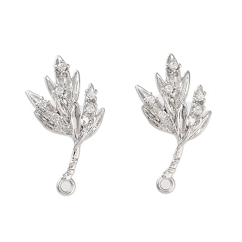 Brass Micro Pave Cubic Zirconia Stud Earring Findings, Leaf, Real Platinum Plated, 21x12mm, Hole: 1.4mm, Pin: 0.8mm