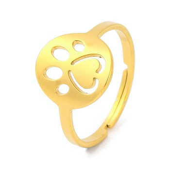 Animal 201 Stainless Steel Adjustable Rings for Women, Golden, Paw Print, 13mm, Inner Diameter: 18mm