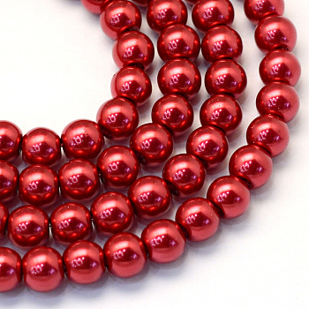 Baking Painted Pearlized Glass Pearl Round Bead Strands, FireBrick, 6~7mm, Hole: 1mm, about 135~140pcs/strand, 31.4 inch