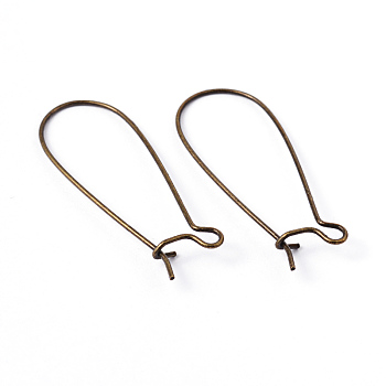 Brass Hoop Earrings Findings Kidney Ear Wires, Antique Bronze Color, Lead Free, Cadmium Free and Nickel Free, 20~21 Gauge, 33x14x0.7~0.8mm