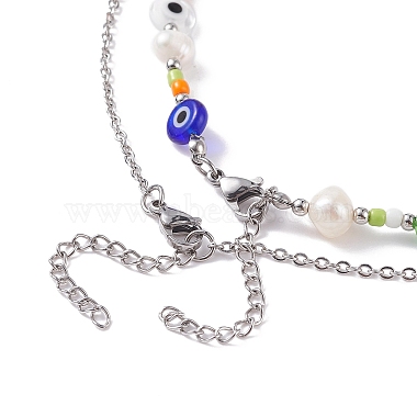 2 Stück 2 Stil Perlenketten mit Naturperlen und bösen Augen mit Bärenanhänger für Frauen(NJEW-TA00019)-6