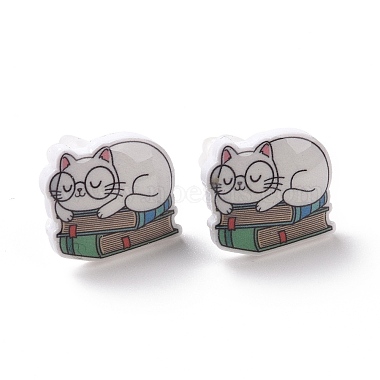 Acrylic Cat Stud Earrings with Platic Pins for Women(EJEW-F293-04B)-2