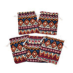 Ethnic Style Burlap Packing Pouches, Drawstring Bags, Rectangle, FireBrick, 17.5~18x13x0.5cm(ABAG-N009-06C-01)