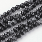 Natural Snowflake Obsidian Bead Strands, Round, 6~6.5mm, Hole: 1mm, about 60pcs/strand, 14.9 inch(38cm)(G-G735-72-6mm)
