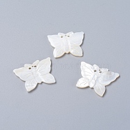 Natural Freshwater Shell Pendants, Butterfly, 26x32.5x3mm, Hole: 1.5mm and 2mm(SHEL-L012-001)