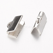 Brass Ribbon Crimp Ends, Platinum, Lead Free, Cadmium Free and Nickel Free, about 10mm long, 7mm wide, hole: 1x3mm(J0JMT-NF)