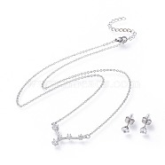 304 Stainless Steel Jewelry Sets, Brass Micro Pave Cubic Zirconia Pendant Necklaces and 304 Stainless Steel Stud Earrings, with Ear Nuts/Earring Back, Twelve Constellations, Clear, Cancer, 465x1.5mm(X-SJEW-F211-01G-P)