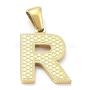 Ion Plating(IP) 316L Surgical Stainless Steel Pendants, Real 18K Gold Plated, Letter Charm, Textured, Letter R, 17x13x1.6mm, Hole: 3.5mm(STAS-Q247-01G-18)