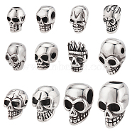Elite 12Pcs 12 Style 
Stainless Steel Beads, Skull, Antique Silver, 10.5~20x7~13.5x7~13mm, Hole: 1.6~6mm, 1pc/style(STAS-PH0004-49)