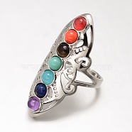 Chakra Jewelry, Brass Natural/Synthetic Mixed Stone Finger Rings, Wide Band Rings, Hollow, Size 8, Platinum, 18mm(X-KK-J298-28-NR)